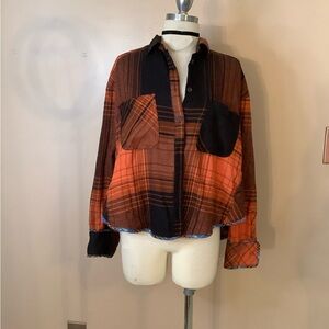 Urban Outfitters BDG Karl Slouchy Flannel Button Up Orange Black Sz Small 4/6.